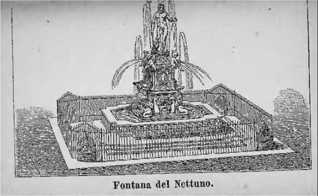 Riferimento storico della Fontana del nettuno. Disegno che rappresenta le recinzioni del 1600-1800