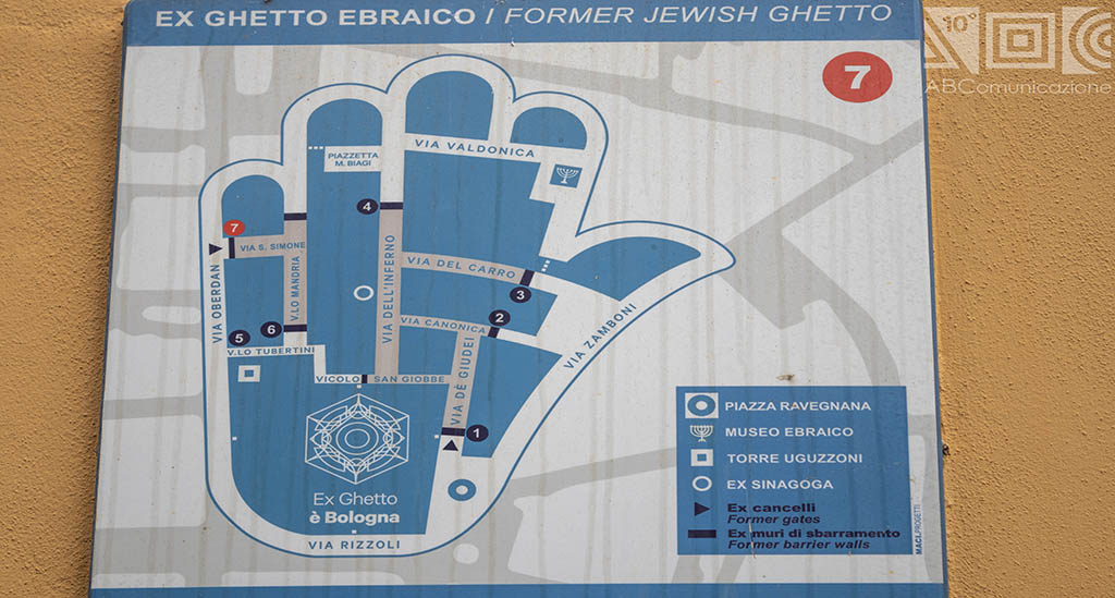 Mappa dell'ex ghetto ebraico di Bologna 